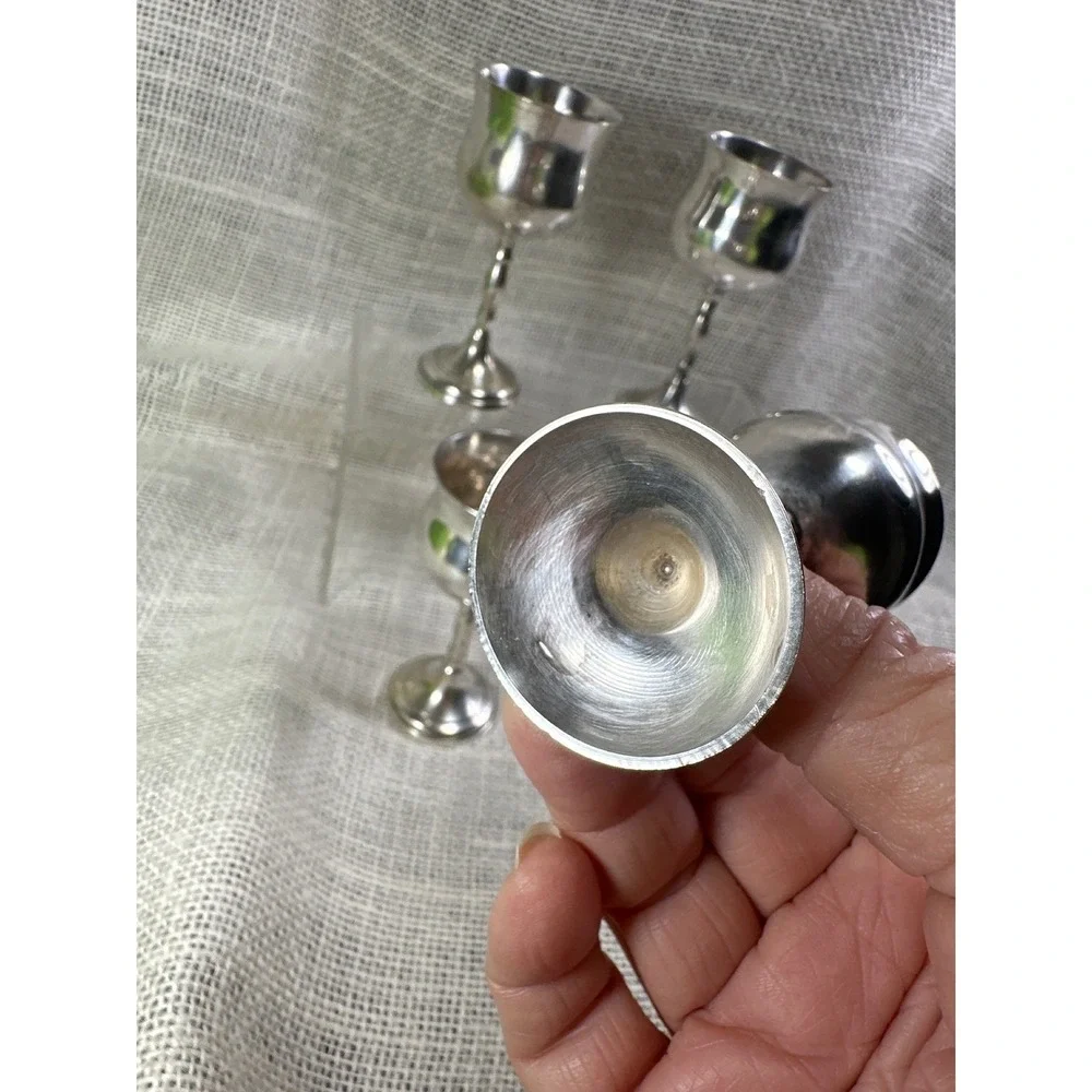 Vintage Silver Plate Cordial Goblets‎ Set of 4 Old World Barware Cottagecore
